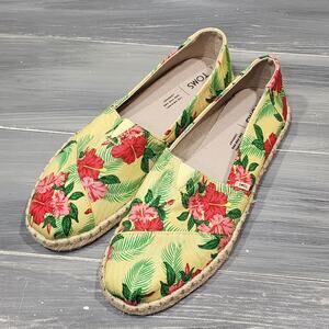 TOMS Shoes Alpargata Rope Yellow Hibiscus Slip On Size 10